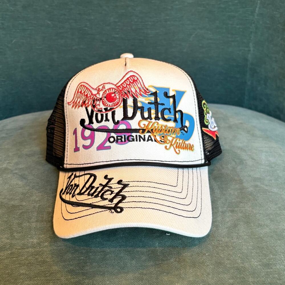 New Von Dutch Kustom Kulture Trucker Hat - White & Black Mesh Cap